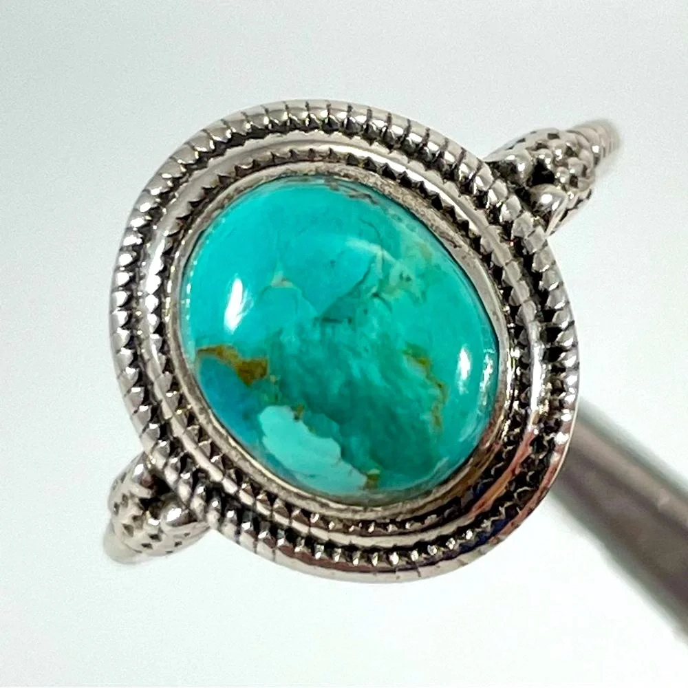 925 Sterling Silver 4ct Kingman Turquoise Ring Sz 8 Stunning New Statement